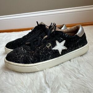 Kids Old Soles Black Sequin Sneakers with Silver Star Detail